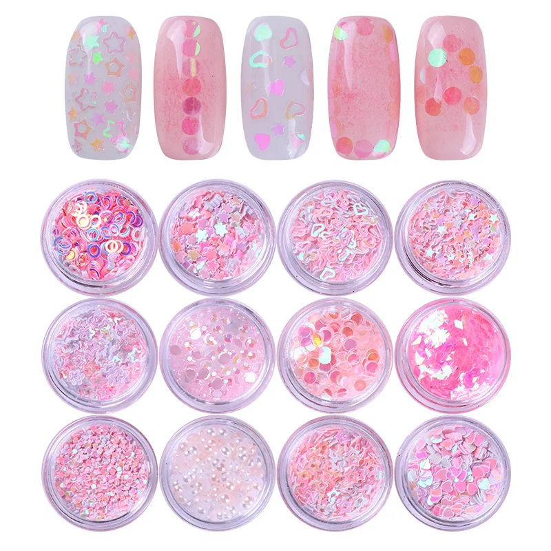 12 Коробки AB Цвет для ногтей с блестками Flakies стразы розовый вышивка звёздочки или