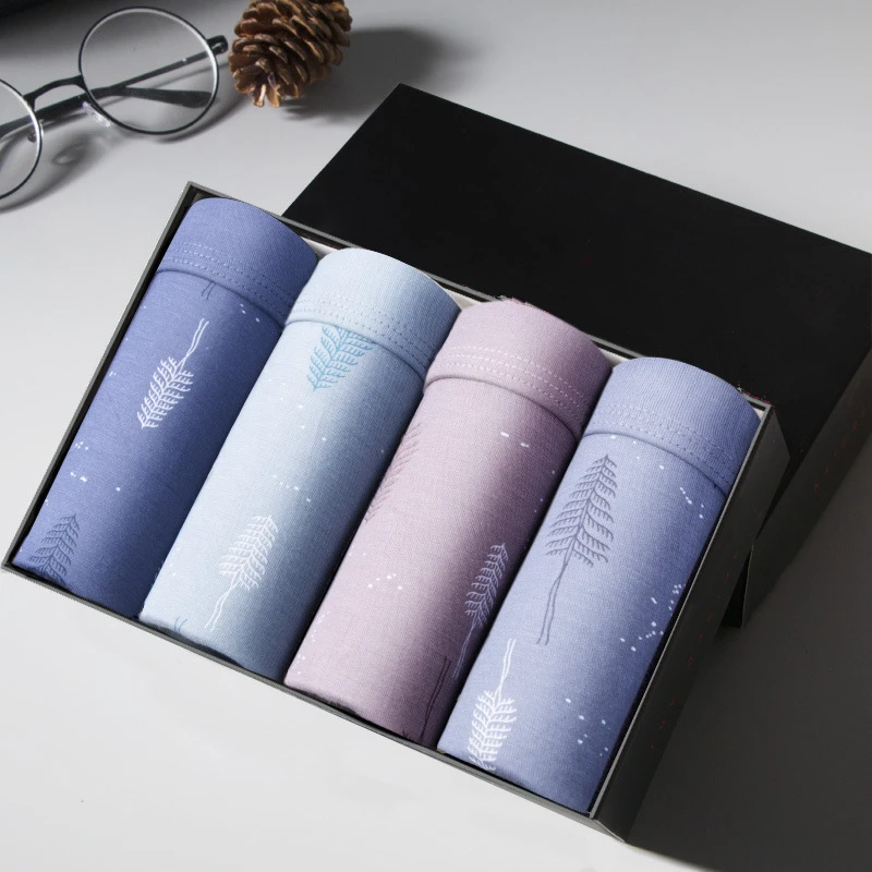 4 шт./партия мужские Модальные трусы боксеры с принтом в виде листьев дышащие