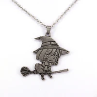 hzew cute little witch and broom pendant necklace pretty girl necklace for christmas