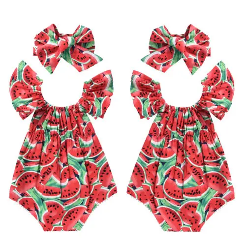 Cute Summer Toddler Girls clothes Watermelon short sleeve Bodysuit Jumpsuit +headband Outfit Sunsuit Clothes | Мать и ребенок