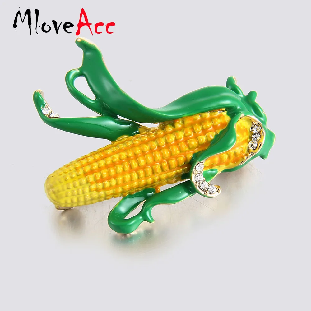 Броши MloveAcc в виде желтой кукурузы зеленые эмалированные Листья Кукурузы брошь