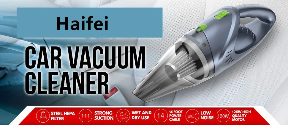 

Haifei 120W 12V Car Vacuum Cleaner 4500 Pa Suction Power 16 Foot Power Cord Steel Washable Filter Car Vacuum Cleaner Wet Dry
