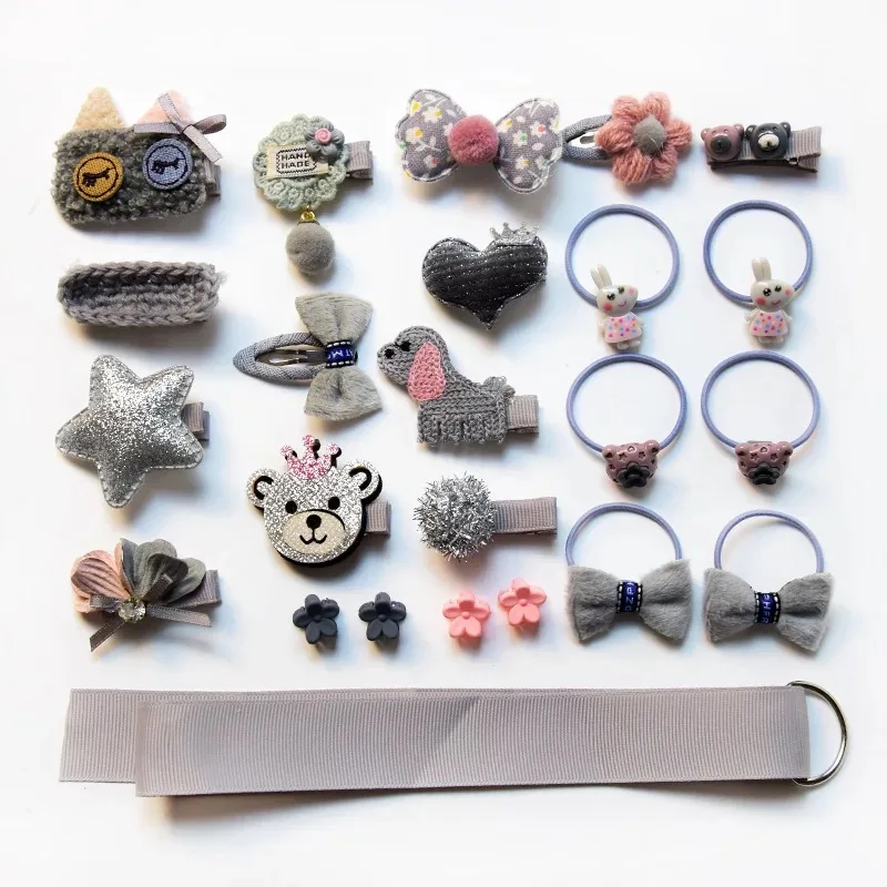 24pcs/lot Children girls hair Accessories Headwear Gift box Ribbon Bow Rabbit Hair clip ties Princess Crown barrette | Детская одежда и