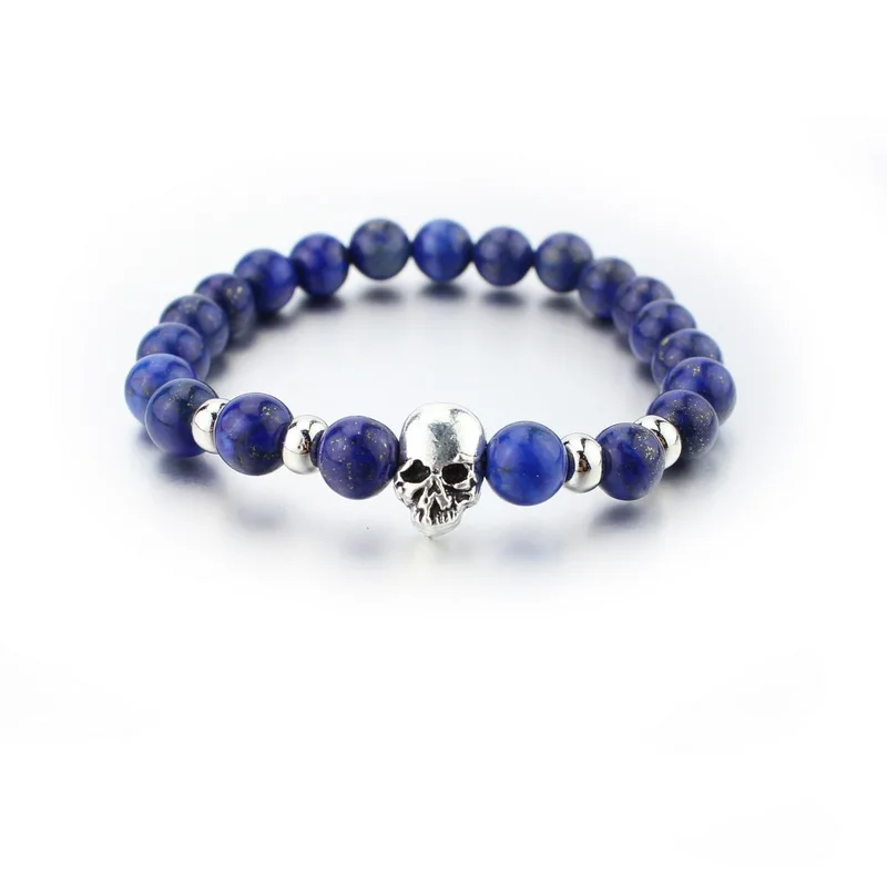2016 New Fashion Natural Stones Skull Bracelet For Women Lava Stone Beads And Tiger Eye Men yoga | Украшения и аксессуары