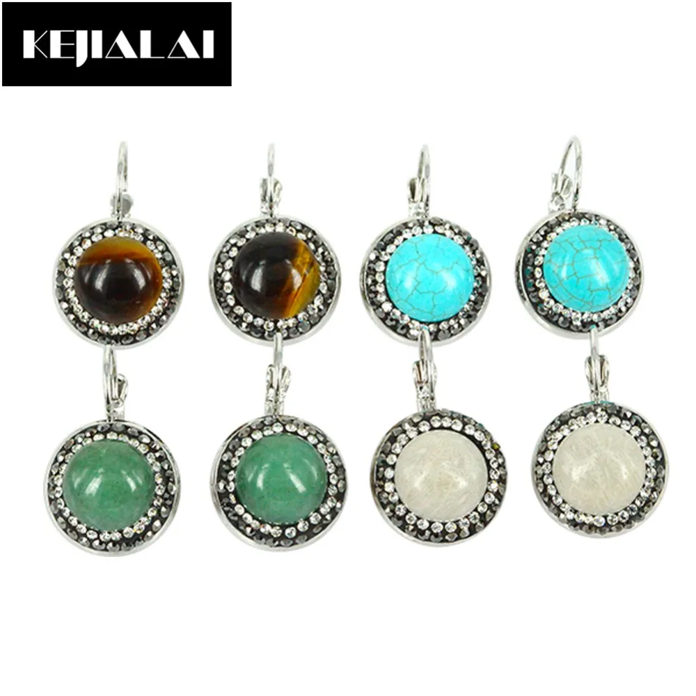 2017 мода из круглого натурального камня серьги подвески серебряные цветные