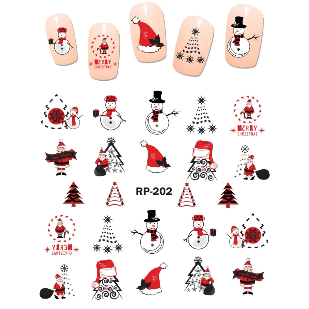 UPRETTEGO NAIL ART BEAUTY наклейка на ногти водная наклейка слайдер мультфильм Рождество снежные хлопья дерево колпачок подарок RP199-204