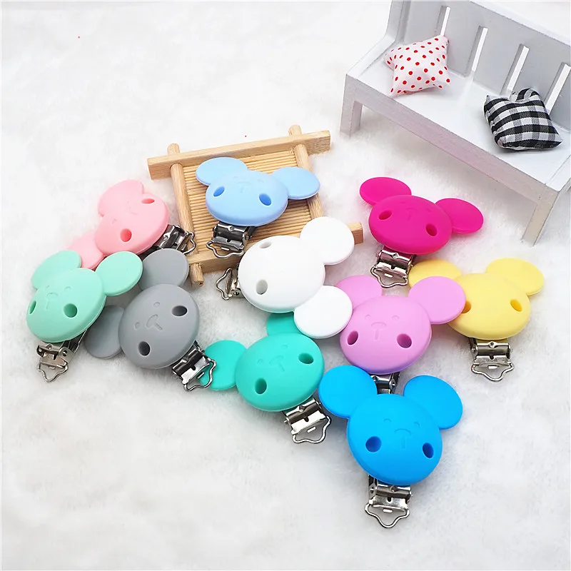 Chenkai 50pcs BPA Free Silicone Mouse Clips DIY Baby Teether Pacifier Dummy Montessori Sensory Jewelry Holder Chain Mickey Clips