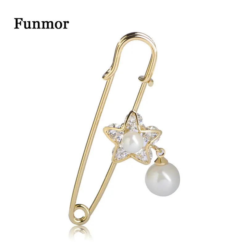 

Funmor Delicate Star Brooch Simulated Pearl Pins Women Lady Collar Blouse Dress Jewelry Party Gathering Wedding Accessories Gift