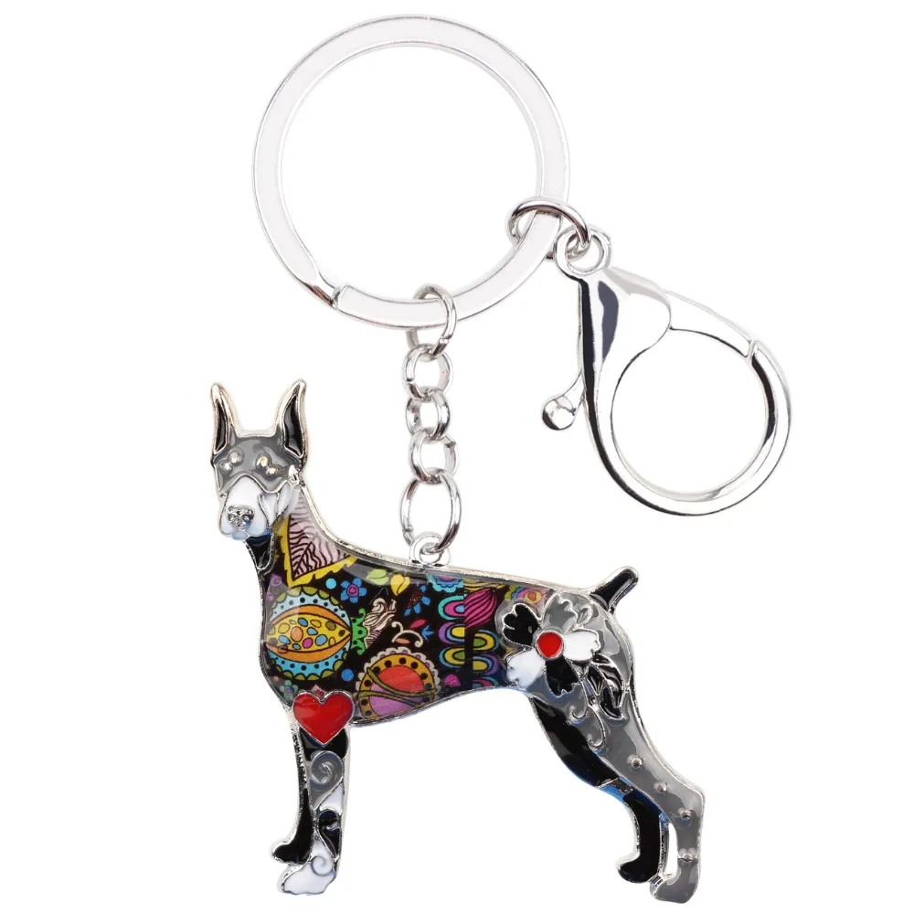 Брелок для ключей Bonsny эмалированный сплав собака добермана Ювелирное кольцо