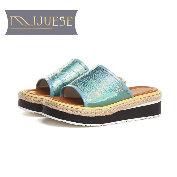 Женские шлепанцы из овечьей кожи MLJUESE розовые вечерние босоножки на танкетке с