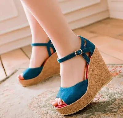 New arrival 2014 high heel fashion wedges women pumps peep toe platform party sexy sandals shoes for ladies SH1088 size 34-39 | Обувь
