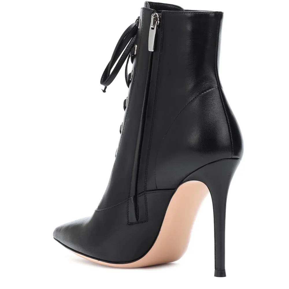 Online Wanita Menunjuk Toe High Heels Sepatu Semata Kaki Renda Wanita Sisi Ritsleting Fashion Musim Gugur Musim Dingin Malam Pesta Sepatu Hitam Putih