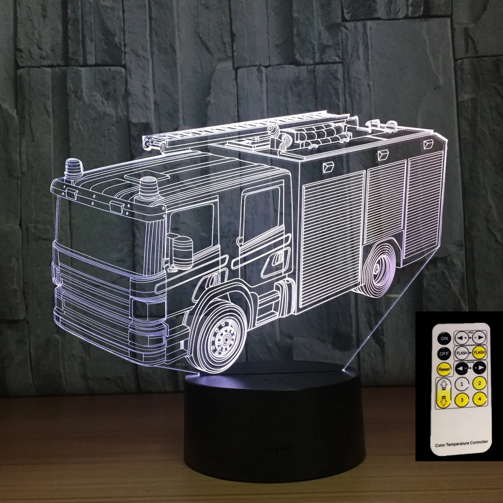 Пожарная машина 3D Ночная лампа 7 цветов s LED USB настольное ночное освещение как
