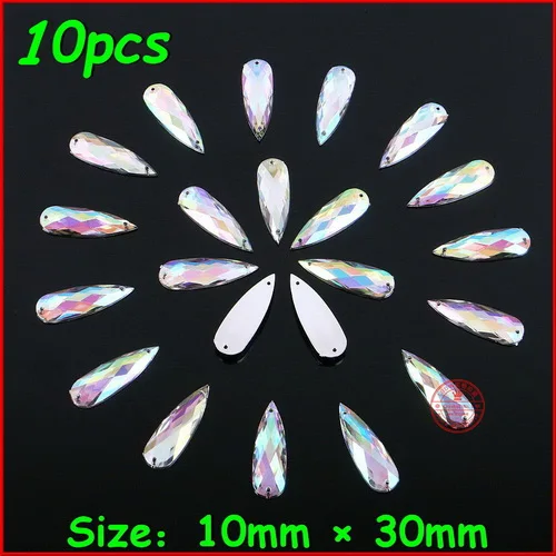 10pcs 10 шт./лот, новинка, 10*30 мм, белый блестящий, большая капля, горный хрусталь, кристалл AB, цветной камень, для женщин, сделай сам, ювелирное изделие для свадебного платья, одежда - Цвет: 10pcs