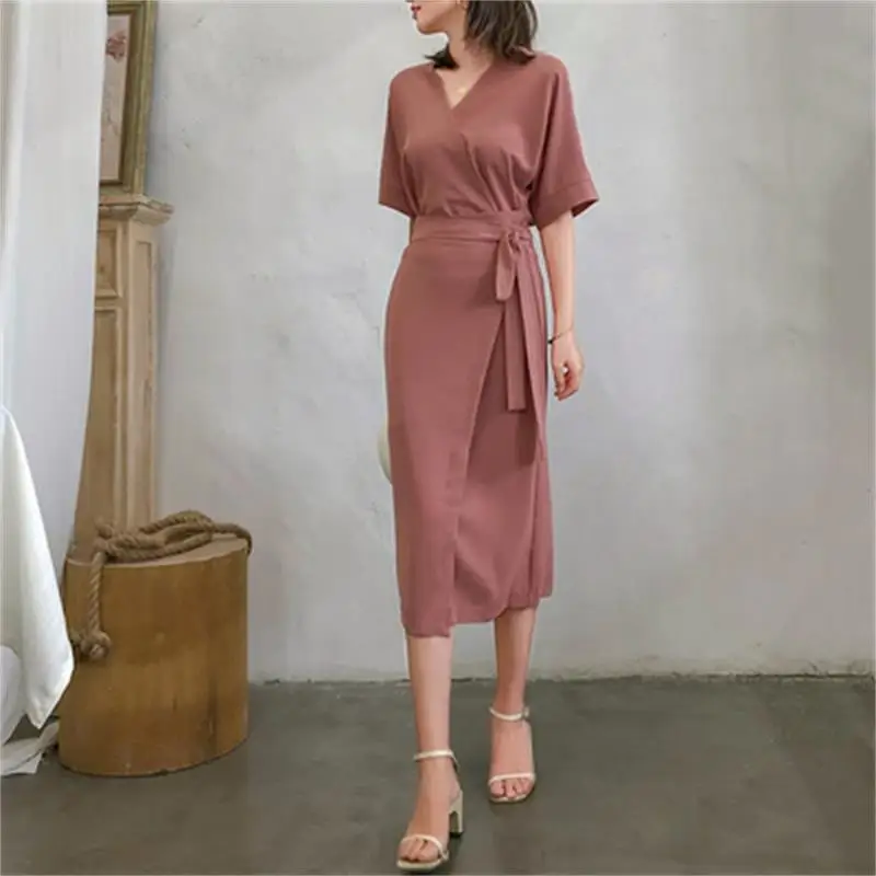 Женское шифоновое платье с V образным вырезом длинное Повседневное высокой