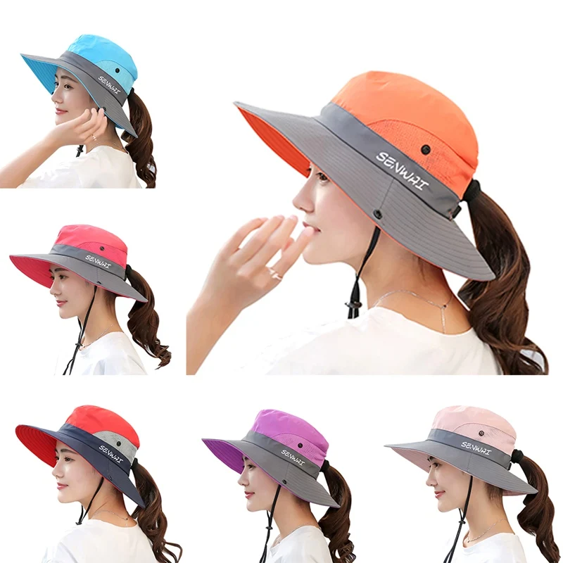 

Women Outdoor Cap UV Protection Foldable Knitted Wide Open Summer Beach Hat Fishing