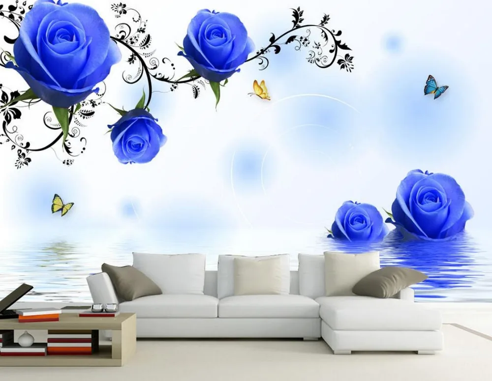 ТВ фон простые и стильные синие розы 3d цветы обои стереоскопические украшение