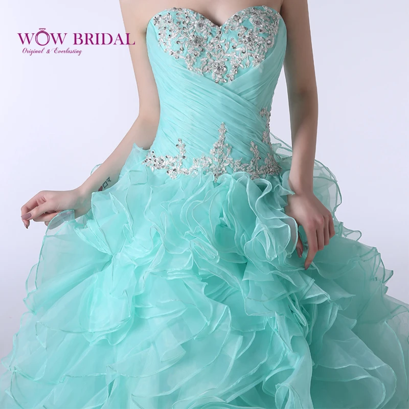 Wowbridal изящное небесно голубое платье Quinceanera 2021 без бретелек сердечко Кристалл