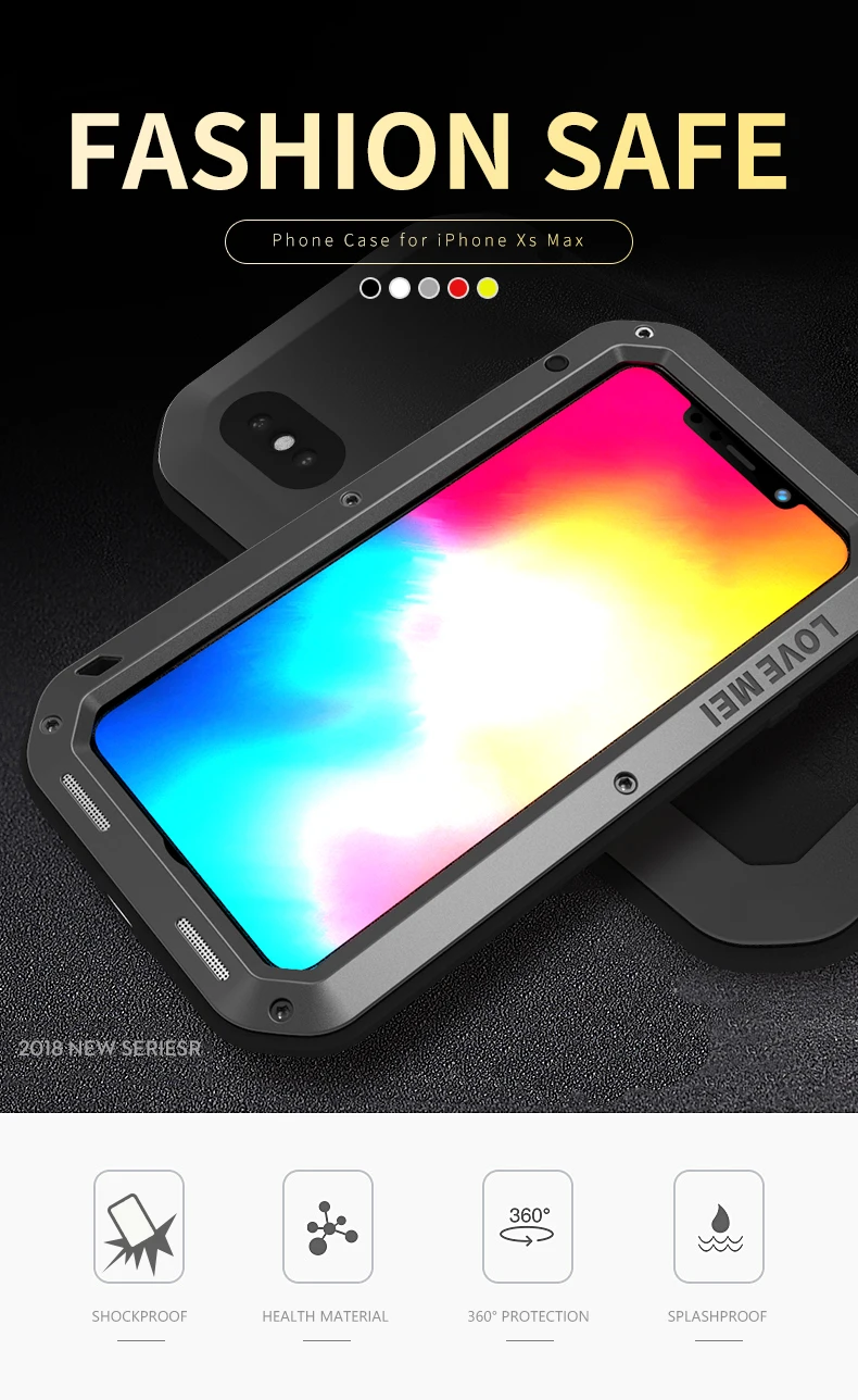 LOVE MEI сверхпрочный алюминиевый металл+ стекло Gorilla glass ударопрочный водонепроницаемый чехол для IPhone XS Max XR IPXM3
