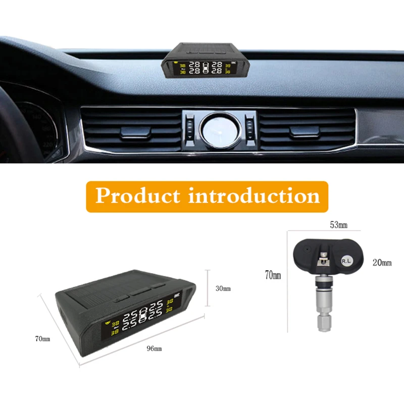 Dealcoo Solar TPMS Car Tire Pressure Alarm Monitor System Display 4 Internal / External Sensor Temperature Warning LED | Автомобили и