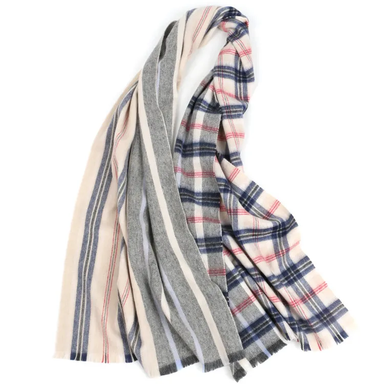 

100%wool women thick England style striped plaid scarfs shawl pashmina 52x180cm small tassel grey camel multi-color