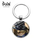 Азиатских классический Винтаж коричневого кота брелок красивый детектив для собак и котов с ковбойская шляпа Стекло es Стекло Кулон брелоки с животными безделушек