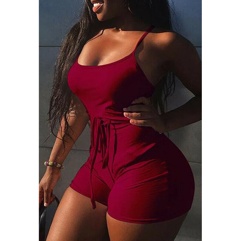 Женский комбинезон сексуальный однотонный без рукавов обтягивающий стрейчевый