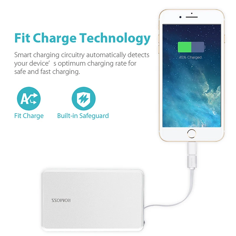 ROMOSS QS05 5000 мАч Внешний аккумулятор со встроенным кабелем Micro USB портативное