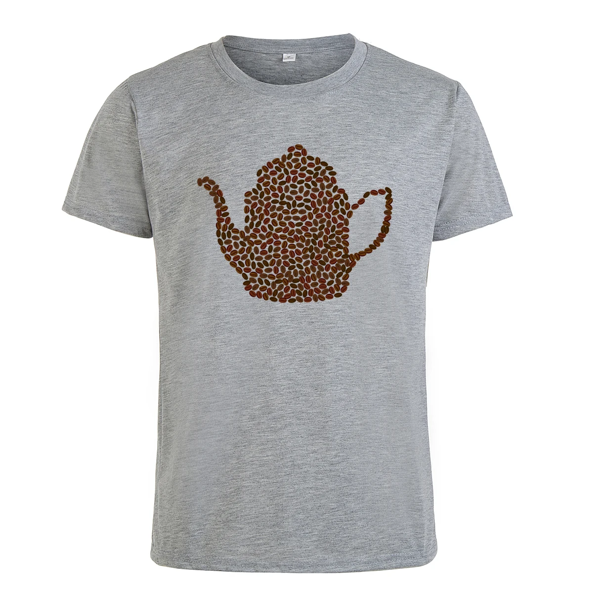 Coffee Bean Teapot Printed Crew Neck Women's Cotton T-shirt Short Sleeve Casual Tops Tee Summer Unisex Dadollfish | Женская одежда