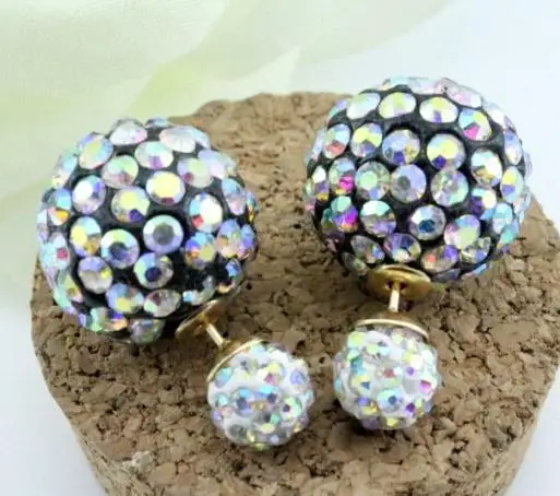 black with colorful Charmcci двухсторонние Симпатичные серьги-гвоздики, круглые стразы, женские серьги, ювелирные изделия, серьги-гвоздики, подарок, много цветов - Окраска металла: black with colorful