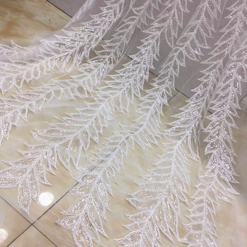 

Embroidered African Guipure French Lace Fabric SYJ-3955 with full beads New design sequins french Net Lace fabric