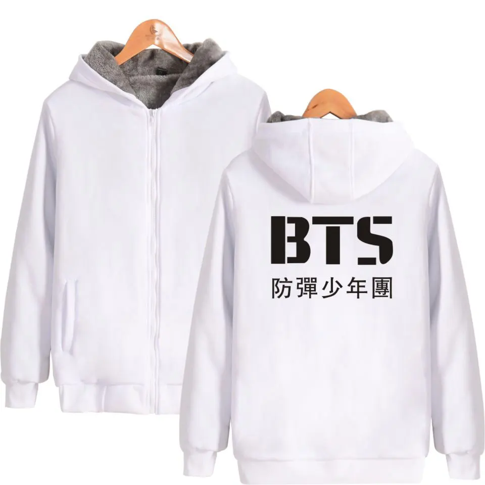 2018 новые зимние толстовки поп BTS Для женщин/Для мужчин напечатаны толще пух