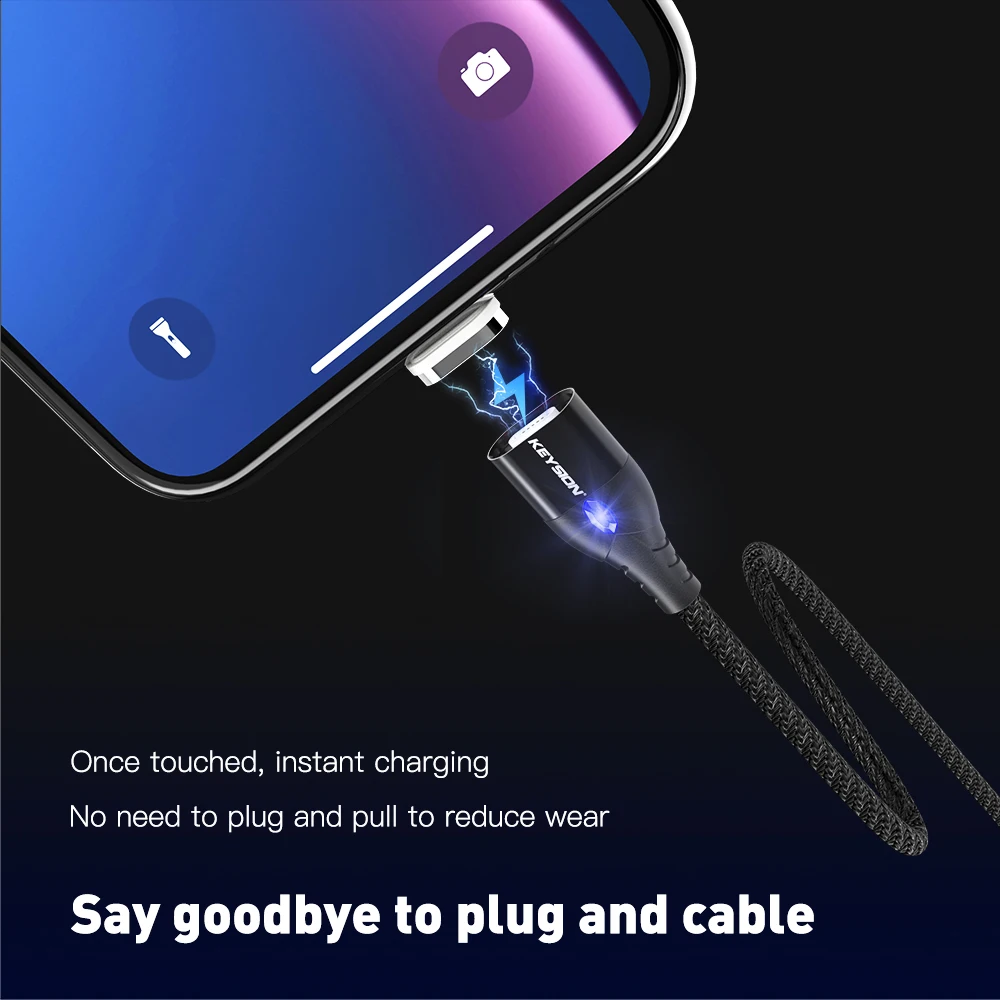 Магнитный кабель KEYSION 3A Micro USB Type C для iPhone 1 м быстрая зарядка магнитное зарядное