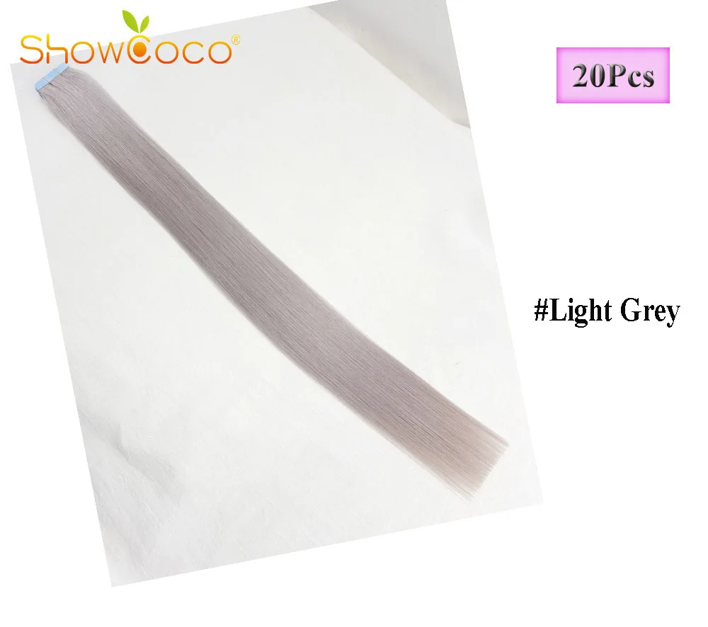 Light Grey-20pcs ShowCoco волосы для наращивания на двойной ленте, человеческие волосы премиум класса, роскошные натуральные волосы, невидимая модная лента - Цвет: Light Grey-20pcs