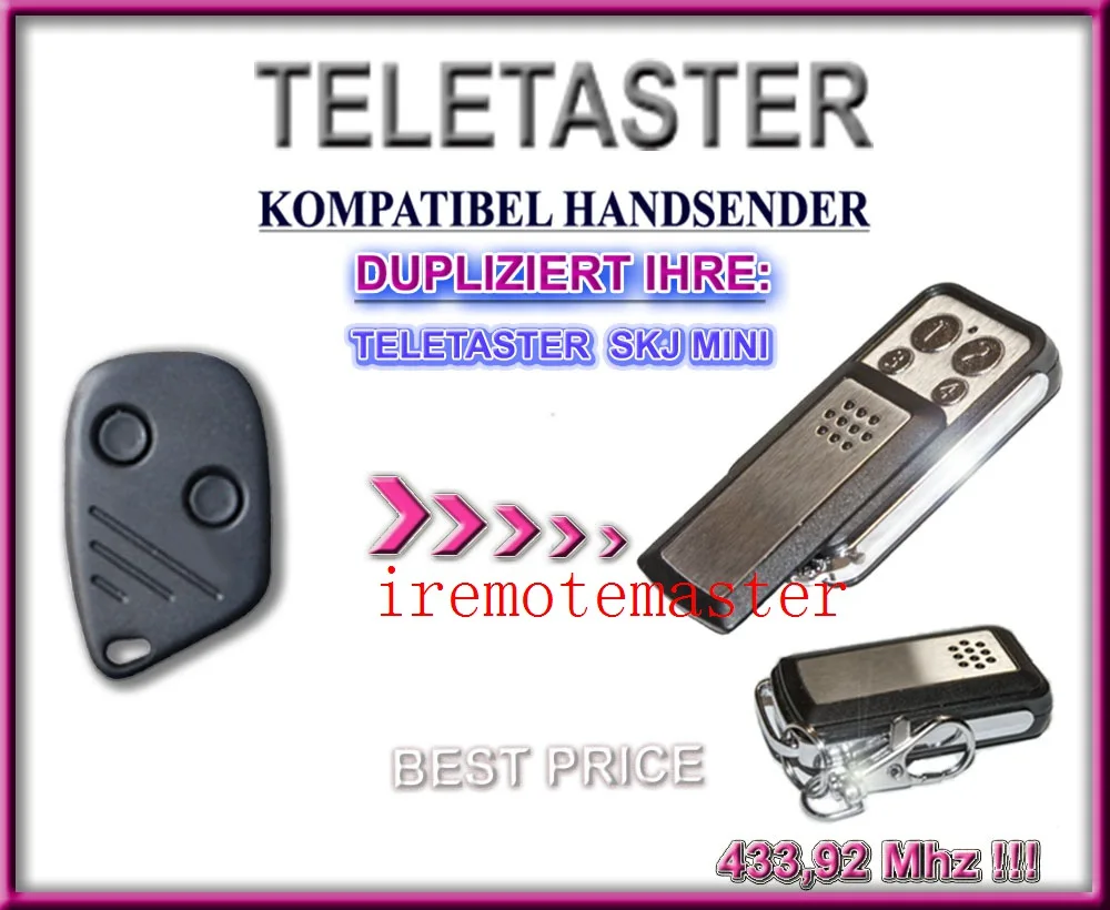 Мини-пульт дистанционного управления Teletaster SKJ для гаражных дверей 433 92 МГц