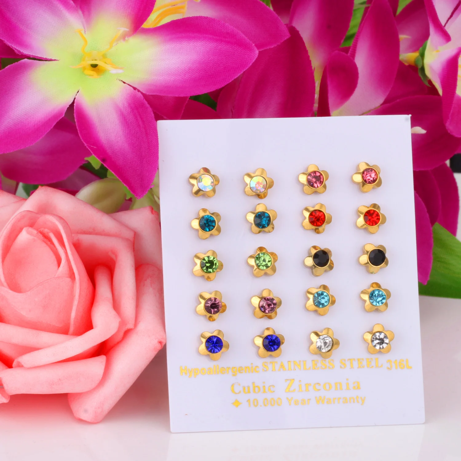 Роскошные брендовые новые серьги гвоздики с прозрачными цветами 10 пар смешанные