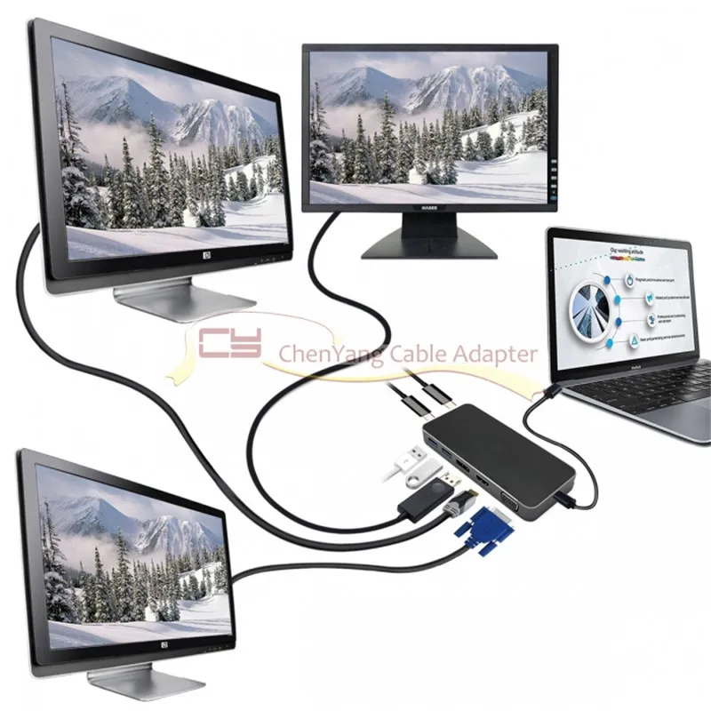 Thunderbolt3 USB 3. 0 Type C to Displayport VGA HDMI HUB & Dual Female адаптер питания для ноутбука|Компьютерные