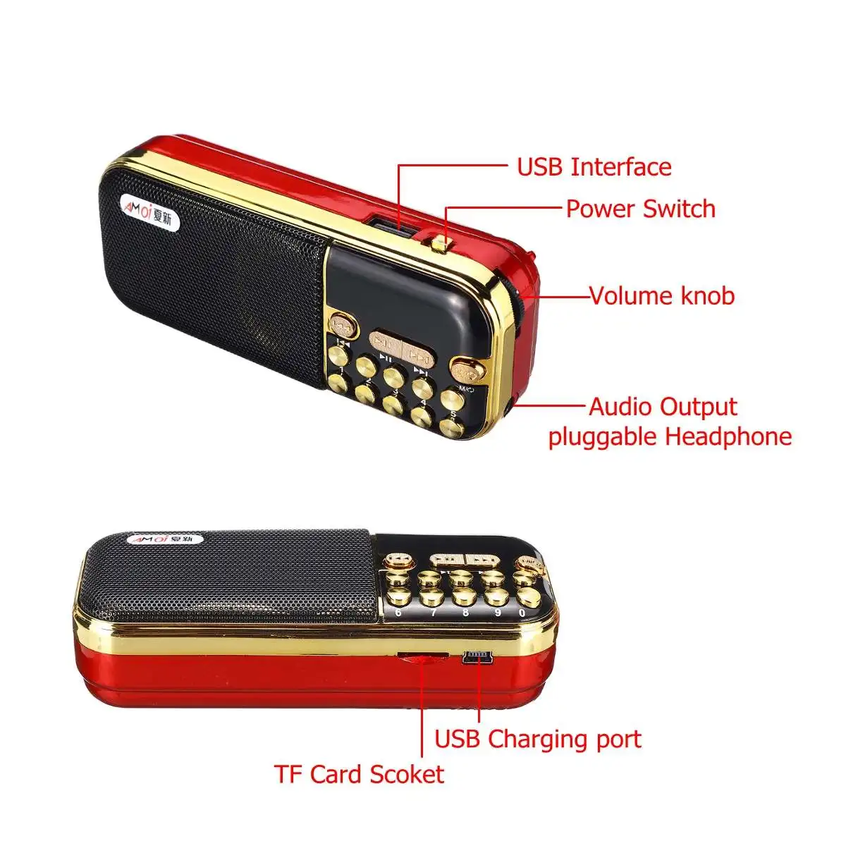 Мини портативный радио Ручной цифровой FM USB TF MP3-плеер динамик перезаряжаемое портативное радио