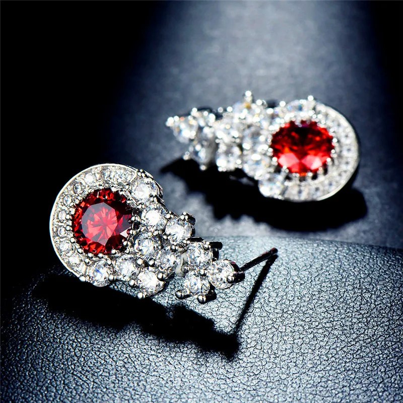 

Bamos Female Princess Red Crown Stud Earrings Silver Color Rhinestone Earrings For Women Fine Jewelry Accessories