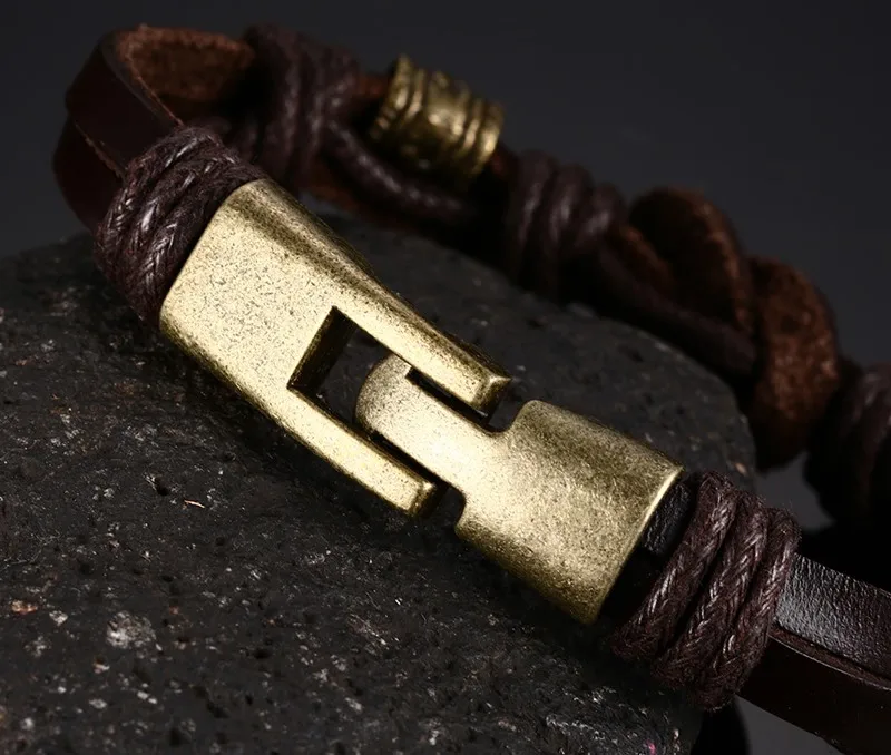 Vnox Винтаж сплава Плетеный Кожаный браслет для Для мужчин ювелирные изделия