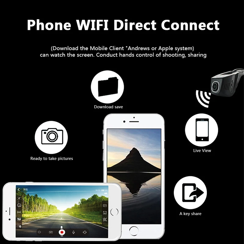 Junsun Автомобильные видеорегистраторы Видеомагнитофон Wi Fi APP Manipulation Full HD 1080p Novatek
