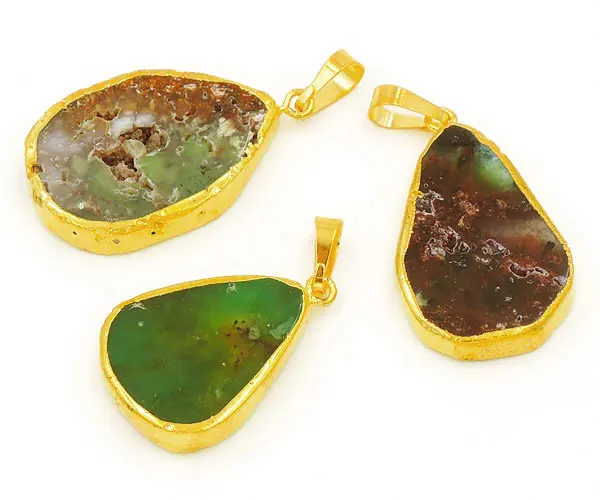 Подвески в форме капли хризопразы из натурального золота облицовки около 35*25 мм |