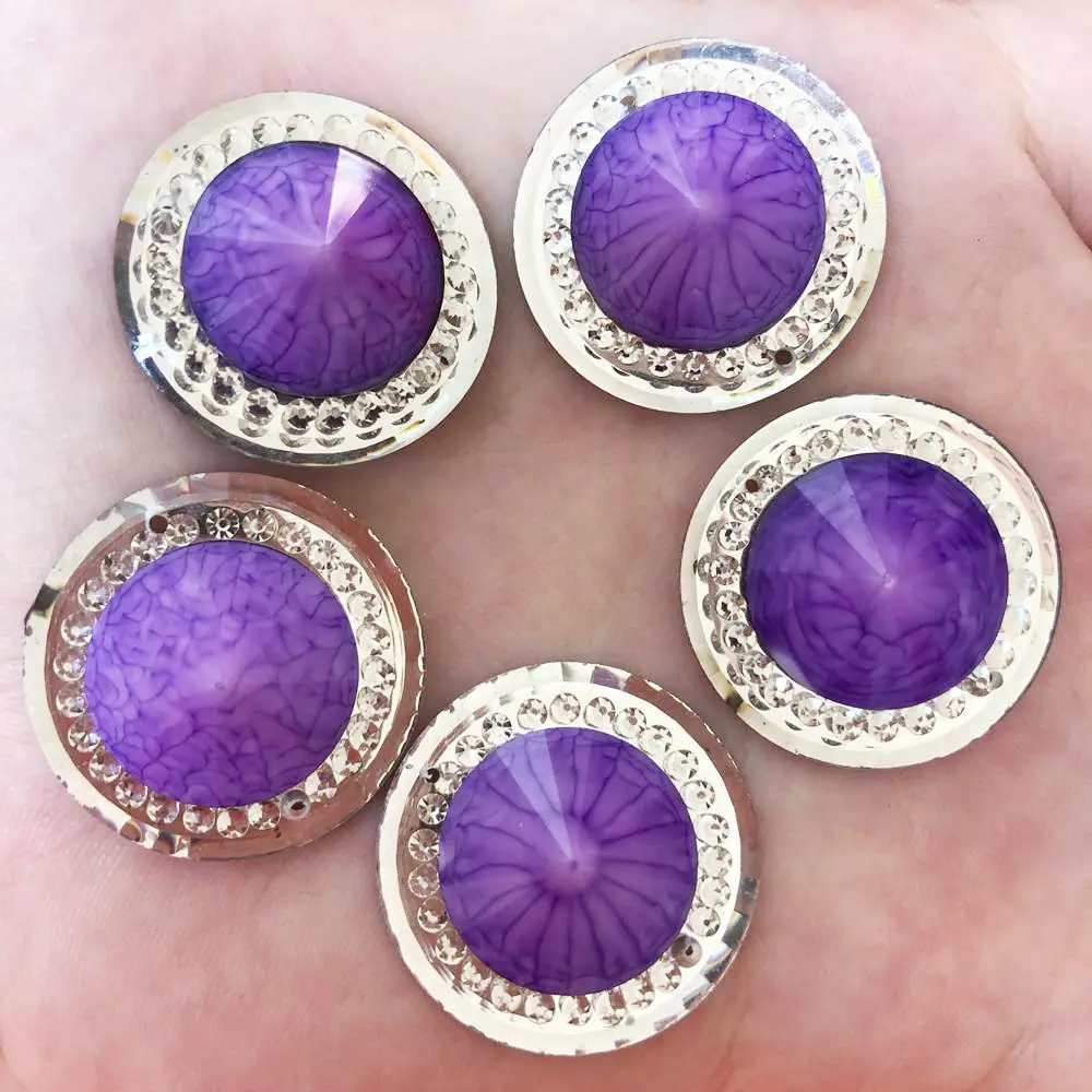 Hot 6pcs 25mm Resin shiny Crack Round Flatback Rhinestone bead Child Work Scrapbooks DIY 2 hole Wedding ornaments craft PR72 | Украшения и