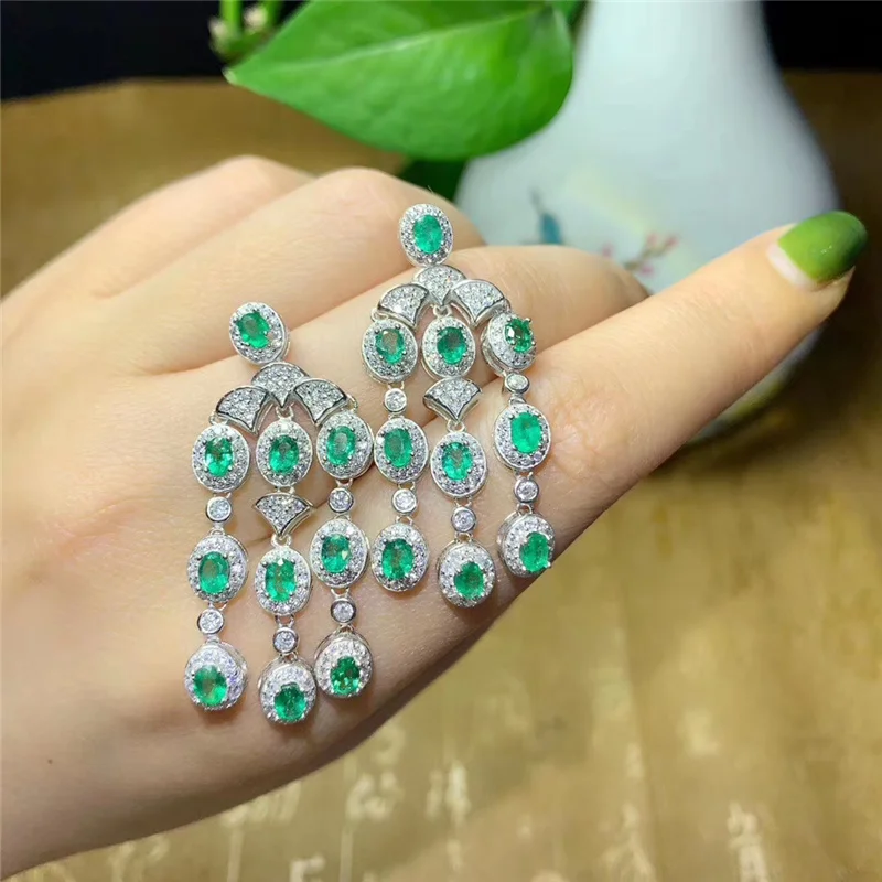 Серьги подвески из натурального изумруда для женщин вечеринок высокое качество