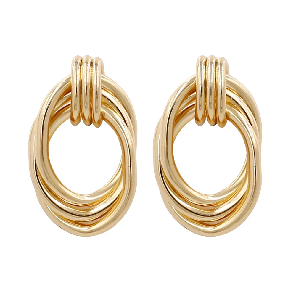 Gold 125 Винтажные висячие серьги для женщин, геометрические серьги ZA из металла, золотые, серебряные, крученые, круглые, простые, Панк ювелирные изделия - Окраска металла: Gold 125