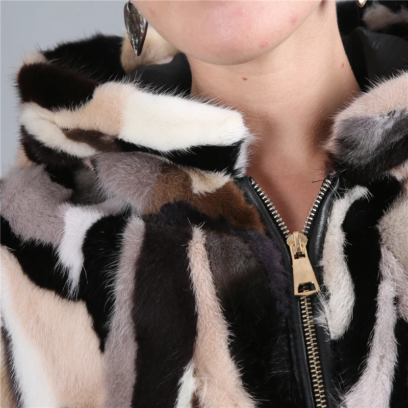 Натуральный мех норки модные пальто узкого кроя из натуральной кожи простая