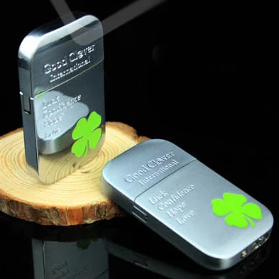 Lucky Clover Silver Metal Flint Gas Lighter for Smoking Refillable Butane Cigarette Lighters Novelty Gadget Flame | Дом и сад
