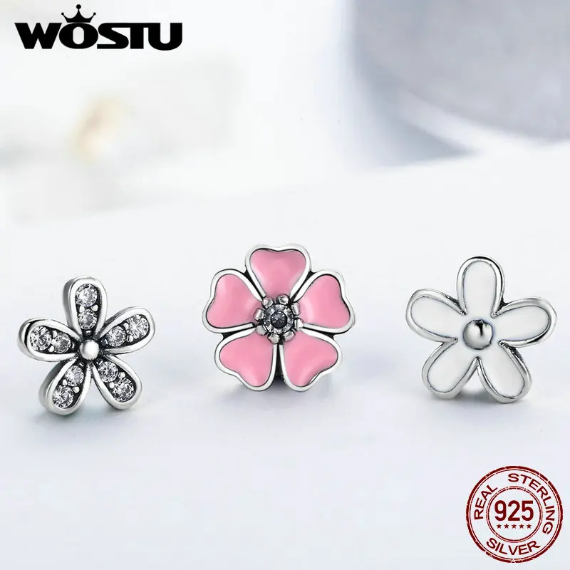WOSTU Новое подлинное 925 пробы Серебряное поэтическое цветение Petites Charm Fit