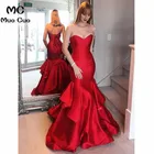 Красное вечернее платье-Русалка 2018, длинное атласное платье с оборками для выпускного вечера, для подростков, официальное вечернее платье для женщин