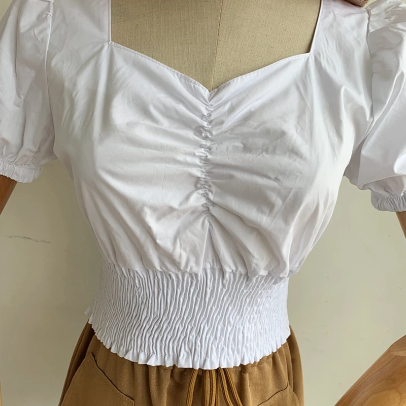 Винтажная женская рубашка с квадратным вырезом топы коротким рукавом летняя